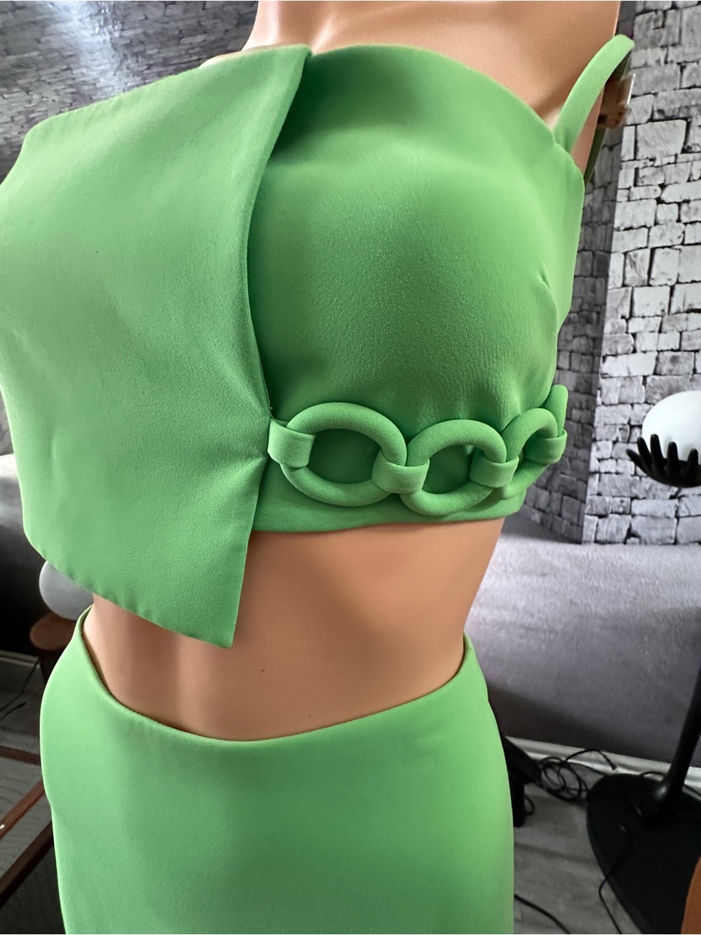 Women's Alexis 2 Pc Lime Green Skirt and Crop Top Set - Picture 5 of 11